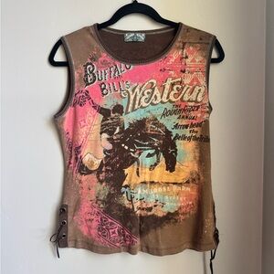 Y2K Vanilla Sugar Western Tank M | Rhinestone Graphic Lace Up Cowgirl Coachella